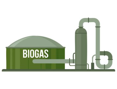 Biyogaz enerji santrali düz vektör çizimi sürdürülebilir ve çevre dostu tasarımlar için uygun yeşil enerji alternatif güç kavramını temsil ediyor