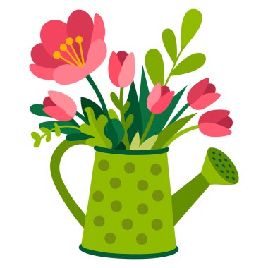 Çiçek demeti sulamada dinleniyor bahar vektör kompozisyonu mevsimsel dekorasyon için mükemmel çiçek tasarımı bahçe konsepti ve yaratıcı illüstrasyon