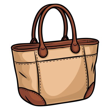 Moda markalı aksesuar tasarım yaşam tarzı görselleri veya modern sanat temaları için uygun zarif vektör tarzıyla çizilmiş beyaz arkaplan üzerine kahverengi çanta illüstrasyonu