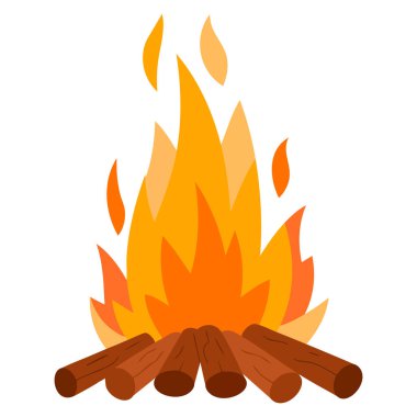 Açık havada odun yakmak doğa pikniği karikatürü vektör çizimi macera ormanı yangını ya da açık hava temalı tasarım için ideal.