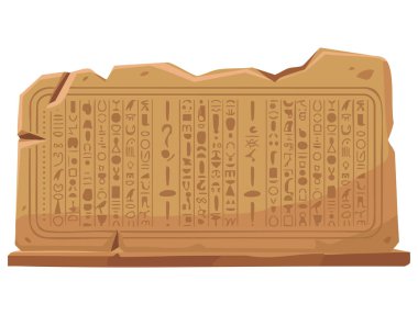Mısır hiyeroglifleri olan kil tabletin karikatür vektör çizimi. Tahta düz stil tarih müzesi ya da eğitici yaratıcı tasarım için izole edilmiş.