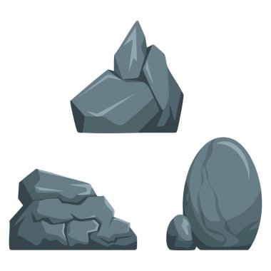Gri kaya taşlarının çizgi film vektör çizimi peyzaj tasarımı için uygun doğal yapı malzemesi ve bahçe dekorasyonu temalı görseller