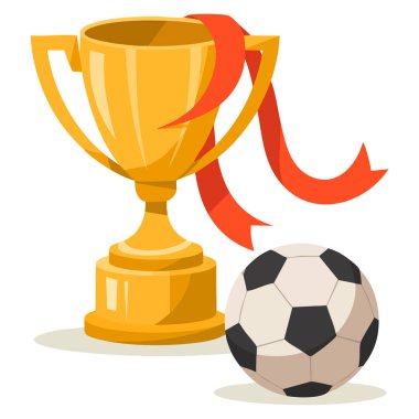 Öğrenme ve başarı temaları için renkli çizgi film stili vektör illüstrasyonunda okul ve eğitim ile ilgili nesneler şampiyonlar kupası topu ve madalya seti