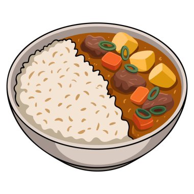 Japon köri vektör illüstrasyonlu tavuk katsu Asya mutfağı menü tasarımı mutfak tasarımı ambalajı ve geleneksel Japon yemek sanatı için mükemmeldir.