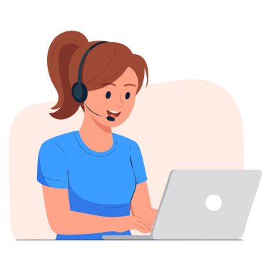 Müşteri desteği kadın çağrı merkezi operatörü vektör illüstrasyonu kulaklık ile çevrimiçi teknik destek ve servis asistanı rollerini temsil eden yardım masası