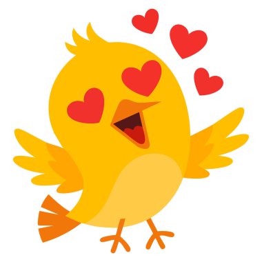 Sevimli tavuk ve neşeli göz çizimi olan komik kuş çizgi film karakteri beyaz arka planda izole edilmiş eğlenceli yemek temalı sanat eserleri için mükemmel.