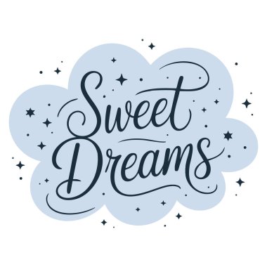 Tatlı açık mavi çizgi film bulut çizimi tatlı rüyalar beyaz arka planda izole edilmiş el çocuklar için, uyku zamanı, gökyüzü ya da kaprisli tasarımlar için mükemmel.
