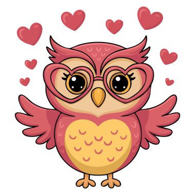 Aşk içindeki sevimli pembe baykuş düz vektör emoji izole edilmiş ikon romantik sosyal medya tebrik kartı ve tapılası karakter temalı dizaynlar için mükemmel.