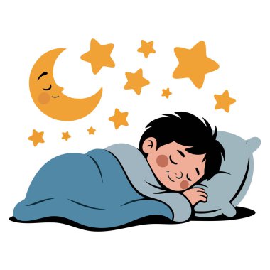 Tatlı uyuyan çocuk çizgi film stili vektör illüstrasyonu çocuk eğitim kavramı ve temalı sanat eserleri için uyku kelimesini bir fiil olarak gösteriyor.