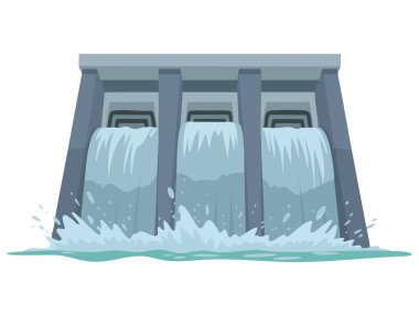 Göl vektör illüstrasyonunda damlayan baraj suyu hidroelektrik su kaynağı yönetim ortamı ve doğal manzara temalı tasarımlar için idealdir