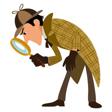 Dedektif Sherlock Holmes karakter vektör illüstrasyonu. Gizemli suç araştırma hikayesi ya da yaratıcı tasarım temalı detektif için mükemmel bir büyüteç.