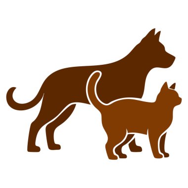 Beyaz arka plan hayvanlarına izole edilmiş köpek ve kedi silueti hayvan tasarımı veteriner sanat eserleri hayvan ikonu veya eş temalı grafikler için ideal logo konsepti