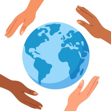 Dünya küresi, etrafındaki çok ırklı insan eliyle beyaz birlik çeşitliliğinin ve barış işbirliği ve kültür temalarına uygun küresel bağlantının sembolüne izole edilmiştir.