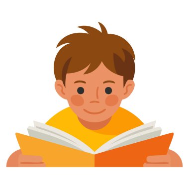 Eğitim konsepti çocuğu, beyaz arka plan çocuk karakteri üzerine eğitim kitabı okuyor. Okul okuma alışkanlığı ve çizimler için uygun.