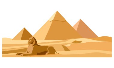 Ünlü Mısır piramit çizimi seyahat, turizm, şehir simgesi, tarihi ve kültürel tasarım kavramları için ideal beyaz zemin üzerinde izole edilmiş.