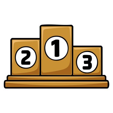 Yarışmanın başarı seremonisi ve başarı temalı illüstrasyonlar için beyaz zemin üzerinde izole edilmiş birincilik ödülü podyumu