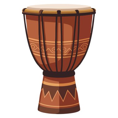 Düz stil djembe davul çizimi vurmalı müzik enstrümanları, eğitim ve kültürel temalı sanat eserleri için uygun beyaz arkaplan üzerinde izole edilmiş