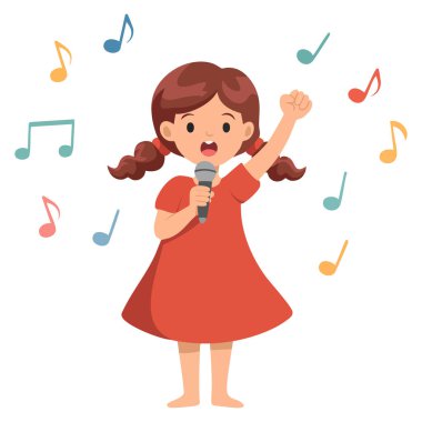 Müstakbel şarkıcı kız basit tasarım çizimi çizimi beyaz arka planda izole edilmiş müzik karakteri ve çocuk temalı sanat eserleri için mükemmel.