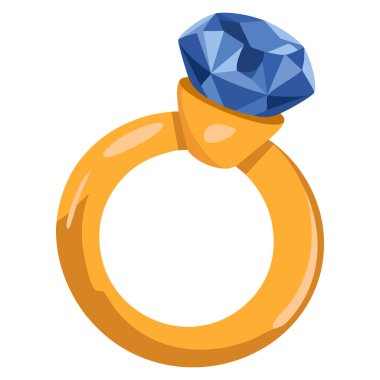 Mistik fantezi yaratıcı tasarım ve ritüel sanat eserleri için mükemmel karikatür stili okült sihirli nesne ile mavi değerli değerli vektör ilülasyonu ile altın yüzük