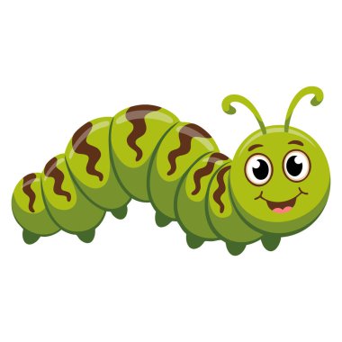 Yeşil tırtıl şirin karikatür çizimi çocuk kitabı tasarımı, eğitici içerik ya da eğlenceli çizgi film temalı sanat eserleri için mükemmel izole edilmiş.