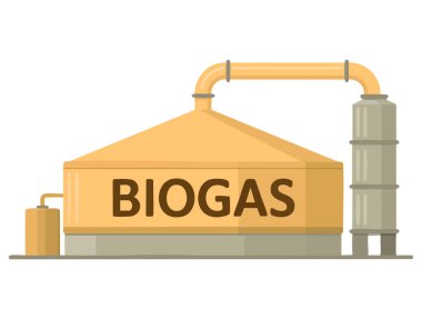 Alternatif güç, yenilenebilir enerji, sürdürülebilir ve çevre dostu tasarımlar için mükemmel düz tarzda yeşil enerji biyogaz enerji santrali vektör çizimi