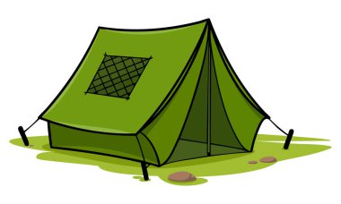 Yeşil çadır teçhizatı illüstrasyonu açık hava tasarımı için ideal izole edilmiş çadır temalı sanat eserleri seyahat kavramları veya yürüyüş ve doğa ilham verici grafikler