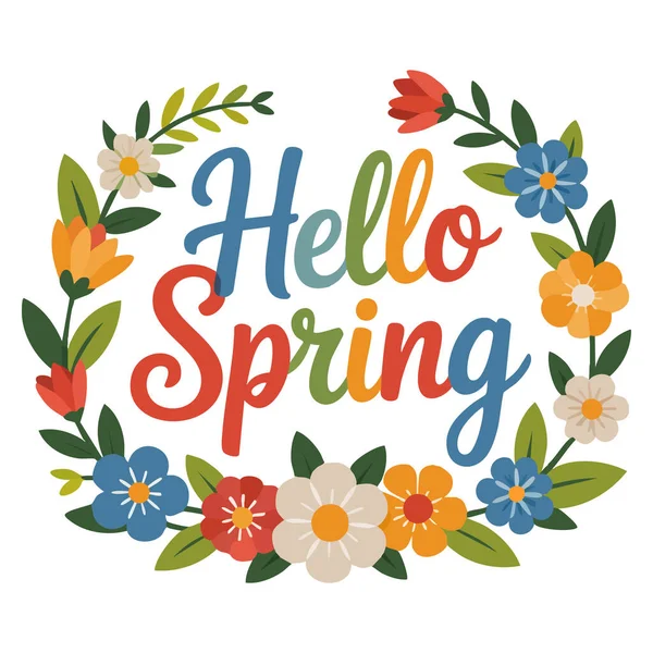 Renkli bahar desenli buket çiçekleri ve posta kartı şablonu ve bahar varış temalı vektör tasarımı için mükemmel bahar mektupları.