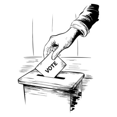 Seçimler, demokrasi, siyasi kampanyalar, sivil katılımlar ve toplumsal farkındalık temalı sanat eserleri için ideal oy kavramının elle çizilmiş vektör çizimi