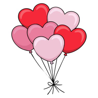 Kalp balonları beyaz arka planda izole edilmiş kalp şeklinde balonlar sevgililer günü konsepti romantik dekorasyon kutlaması ve aşk temalı illüstrasyon