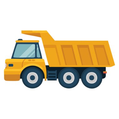 Ağır makineler, sarı damperli kamyon vektör çizimi endüstriyel araç ve inşaat alanı tasarımları için ideal.