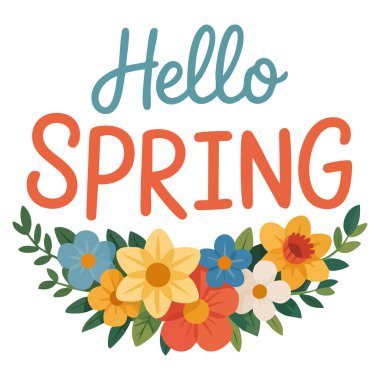 Merhaba bahar demeti çiçek vektör illüstrasyonu renkli poster şablonu ve mevsimsel tasarım konsepti için bahar idealinin gelişini kutluyor.