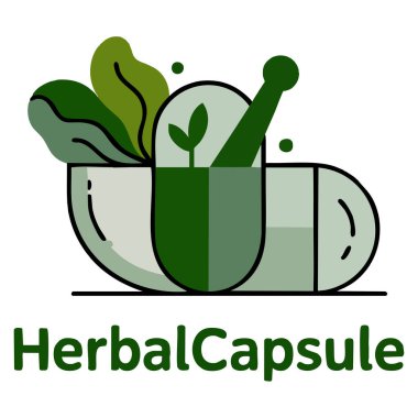 Bitkisel kapsül vektör logosu şablonu, sağlık sağlığı destekleyici markalaşma ve doğal tıbbi ürün kimliği için uygun doğa ve bitki sembolü kullanılır.