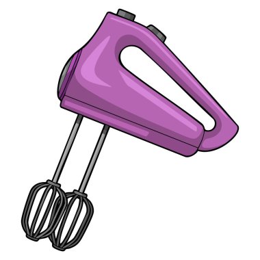 Ev mutfağı çizgi film karıştırıcısı beyaz arka plan vektör illüstrasyonunda izole edildi. Alet tasarımı, yemek hazırlama veya mutfak temalı sanat eserleri için ideal.