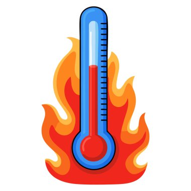 Ateşli vektör sanatında sıcak sıcaklık termometresi aşırı ısı yakan termometre hava tehlikesi ve yüksek iklim koşulları tasarım konseptini gösteriyor.