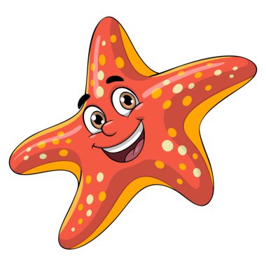 Beyaz arka planda gülümseyen bir denizyıldızı tasarımı. Plaj temalı karikatür karikatürü ya da eğlenceli yaz konsepti için ideal okyanus karakteri tasarımı.