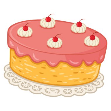 Beyaz arkaplanda pasta tasviri tatlı tasarımları için mükemmel izole edilmiş vektör elementi. Doğum günü posterleri, yemek paketleme ya da aşçılık sanatı.