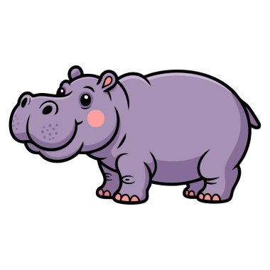 Beyaz arka plan vektör tasarımında izole edilmiş şirin bir hipopotam karakteri tasviri eğlenceli, çizgi film, hayvan, vahşi yaşam ve çocuk temalı sanat eserleri için mükemmeldir.