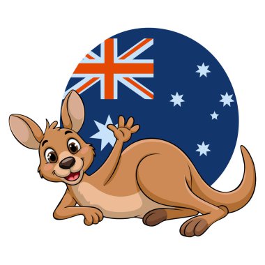 Avustralya bayraklı beyaz arka plan vektör tasarımı ile topun önündeki kanguru tasviri spor, hayvan, Avustralya ve ulusal temalı sanat eserleri için mükemmeldir.