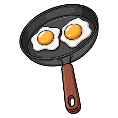 Beyaz arka plandaki kızarmış yumurtaların tasviri, kahvaltılık yemek sanat menüsü için mükemmel bir vektör stili. Mutfak tasarımı veya yemek tarifi görselleri için.