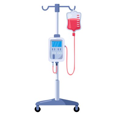 Hastane, sağlık, tıbbi yardım, hasta tedavisi ve tıbbi konsept tasarım temaları için uygun kutup vektör illüstrasyonuna bağlı serum torbaları