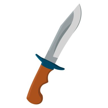 Keskin metal bıçaklı ve ahşap kabzalı vektör illüstrasyonlu bıçak vahşi batı, kovboy teması, tarihi silah ya da macera temalı tasarımlar için mükemmeldir.