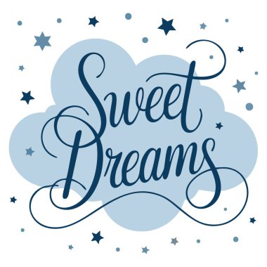 Açık mavi çizgi film şirin vektör çizimi tatlı rüyalar, el çizimi tarzı, çocuklar için dost canlısı, uyku zamanı ve gökyüzü temalı sanat eserleri için mükemmel izole edilmiş.