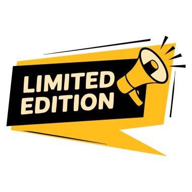 Banner tasarım iş pazarlaması veya beyaz arkaplan şablonunda izole edilmiş tanıtım iletişimi için sınırlı sürüm konuşma balonu simgesi düz biçim vektör etiketi