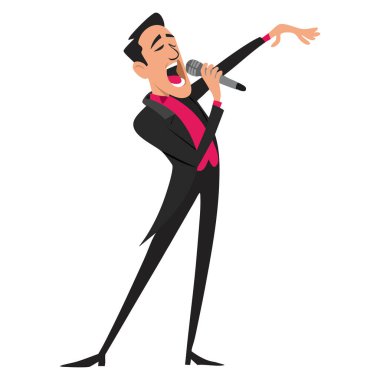 Gülümseyen adam sunucusunun loto vektörü illüstrasyonunda mikrofon açıklamasıyla kazanan kişi etkinlik tanıtımı için mükemmel şans çizimi veya temalı tasarım teması