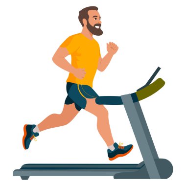 Koşu bandı sportif izole vektör ilüstrasyonlu adam ev ya da spor için mükemmel yürüyen kardiyo eğitimi egzersizi ve fitness temalı sanat eseri