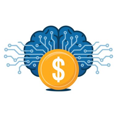 Modern yapay zeka ve finans kavramları beyin devreleri ve dolar işareti vektör çizimleri fintech, makine öğrenme ve yapay zeka güdümlü finans endüstrileri için mükemmeldir.