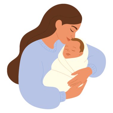 Anne kucağında bebek tasarımı vektör elementi aile sıcaklığı hassasiyetini ve ebeveynlerin duygusal bağ temalarını temsil ediyor.