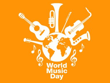 Müzik aletleri vektör illüstrasyonu Dünya gezegeninin 21 Haziran Dünya Müzik Günü kutlamaları poster tasarımı farkındalığı ve uluslararası müzik teması için idealdir.