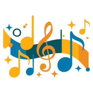 Müzikal notalar vektör illüstrasyonunda oyuncu melodisi şarkıları çalma listesi üç tuş ve notalar müzik konsepti tasarım şarkıları ve eğlence temalı sanat eserleri için idealdir.