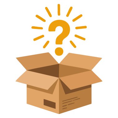 Yaratıcı tasarım projeleri için sürpriz konsept tema ve merak öğesini gösteren beyaz arkaplan vektör çizimlerine izole edilmiş gizemli kutu illüstrasyonu